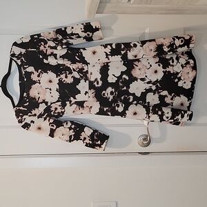 Vince Camuto black, pink, and white floral watercolor dress